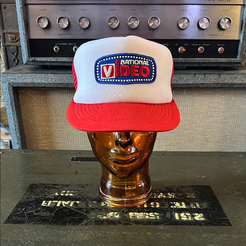 Red and White National Video Trucker Hat